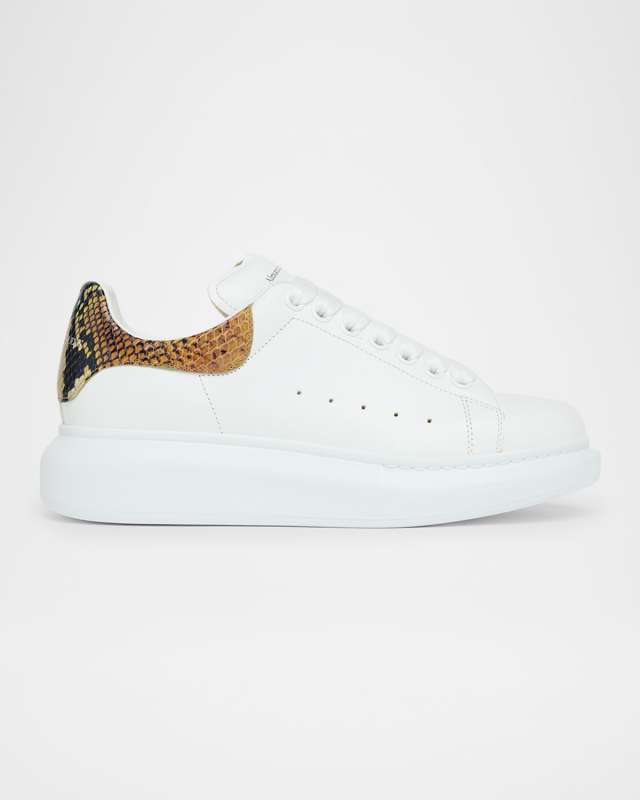 Snakeskin-Print Leather Oversized Low-Top Sneakers